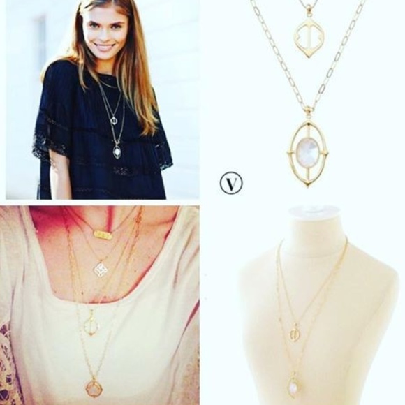 Stella & Dot | Mother of Pearl + Gold Fortuna Necklace Set - Picture 5 of 12